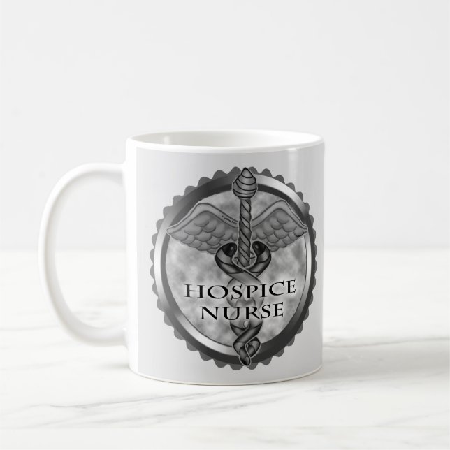 Gray caduceus Hospice Nurse Coffee Mug (Left)
