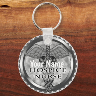 Gray caduceus Hospice Nurse Keychain