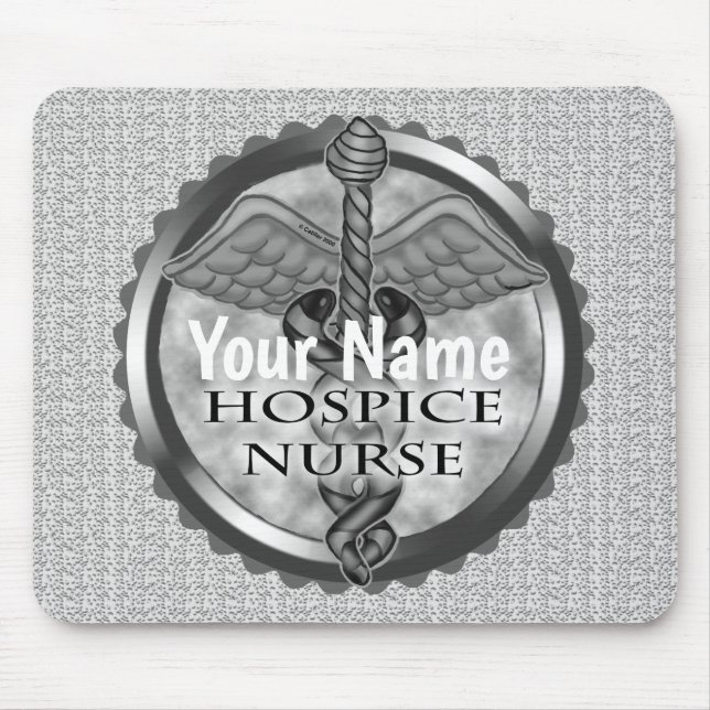 Gray caduceus Hospice Nurse Mouse Pad (Front)