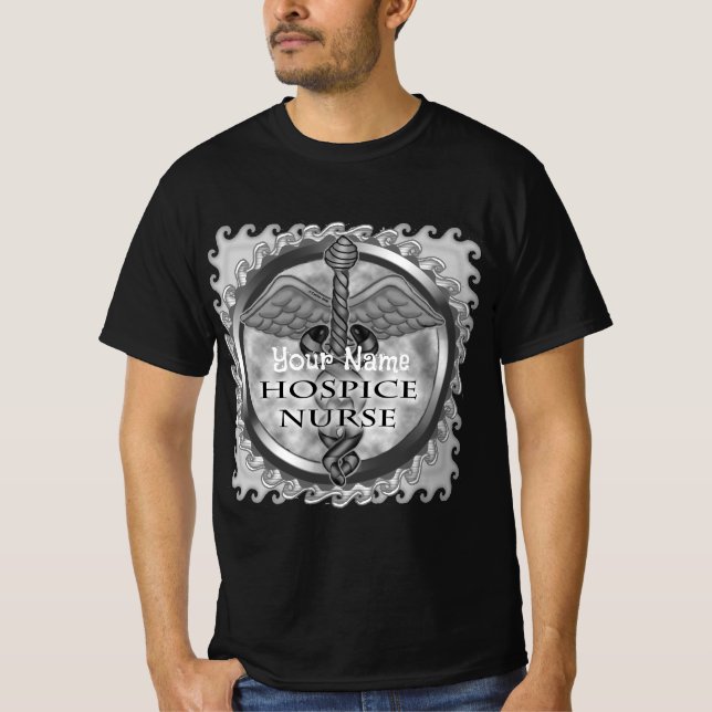 Gray caduceus Hospice Nurse T-Shirt (Front)