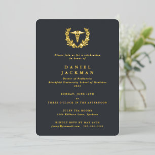 Gray Caduceus + Laurel Medical School Graduation Foil Invitation