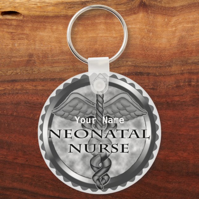 Gray caduceus Neonatal Nurse Keychain (Front)