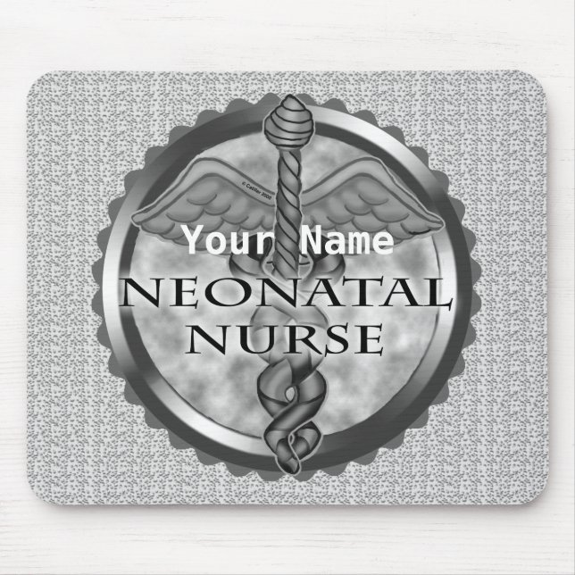 Gray caduceus Neonatal Nurse Mouse Pad (Front)