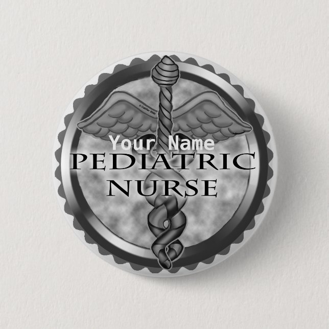 Gray caduceus Pediatric Nurse Button (Front)