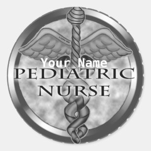 Gray caduceus Pediatric Nurse Classic Round Sticker