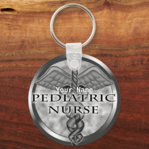 Gray caduceus Pediatric Nurse Keychain