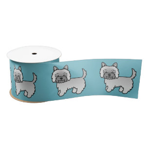 Gray Cairn Terrier Cartoon Dog Illustration Blue Satin Ribbon