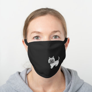 Gray Cairn Terrier Cute Cartoon Dog Black Cotton Face Mask