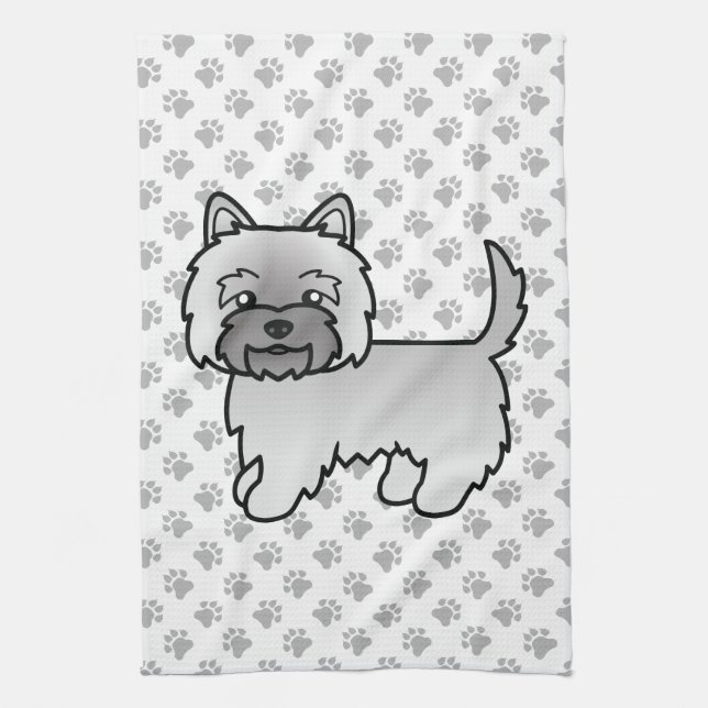 Gray Cairn Terrier Cute Cartoon Dog Kitchen Towel (Vertical)