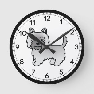 Gray Cairn Terrier Dog Cute Cartoon Illustration Round Clock