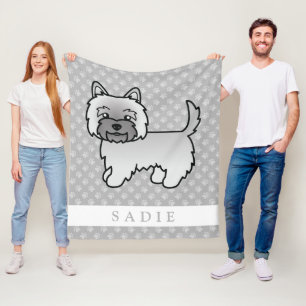 Gray Cairn Terrier Dog Illustration Custom Name Fleece Blanket