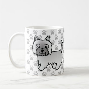 Gray Cairn Terrier Dog Illustration & Paws Coffee Mug