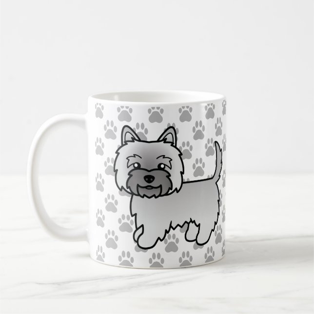 Gray Cairn Terrier Dog Illustration & Paws Coffee Mug (Left)