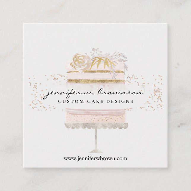 Gray cake home specialty counter service bakery square business card (Front)