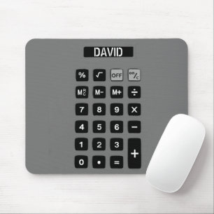 Gray Calculator With Name Mouse Pad