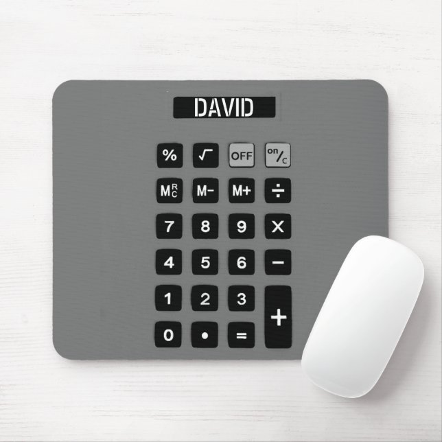 Gray Calculator With Name  Mouse Pad (With Mouse)