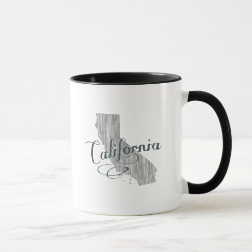 Gray California Shaped Antique Grey Typography Mug