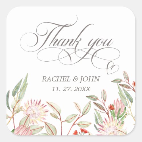 Gray Calligraphic Script Thank You Heart Wedding Square Sticker