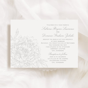Gray Calligraphy Peony Wedding Invitation