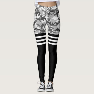Gray camo and white triple stripe leggings