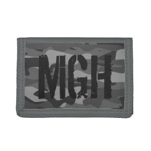 Gray camo army camouflage custom monogram tri-fold wallet