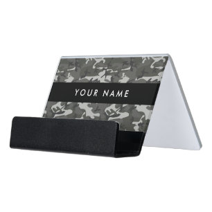 Gray Camo, Camouflage, Military, Army Desk Business Card Holder