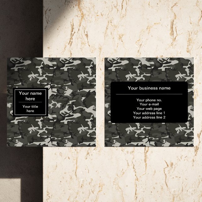 Gray Camo, Camouflage, Military, Army Square Business Card (Creator Uploaded)