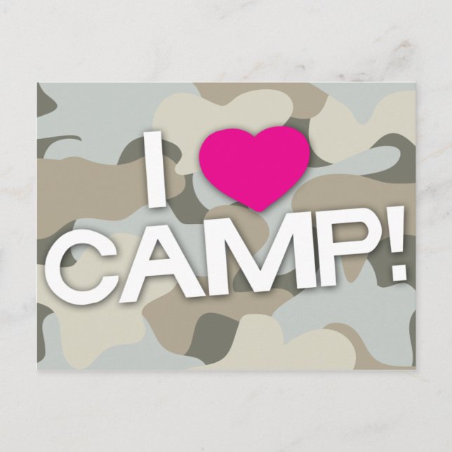 Gray Camo I LOVE CAMP! Postcard (Front)