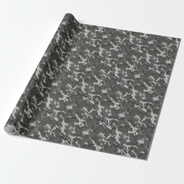 Gray Camo Modern Outdoor Camouflage Wrapping Paper (Unrolled)