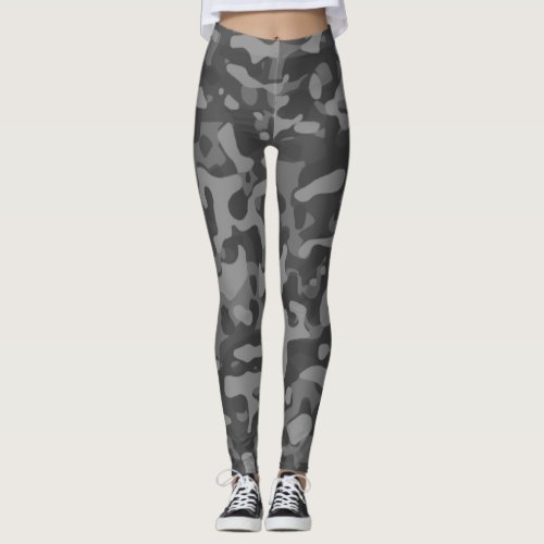 Gray Camo Print Womens Stylish Hipster Leggings