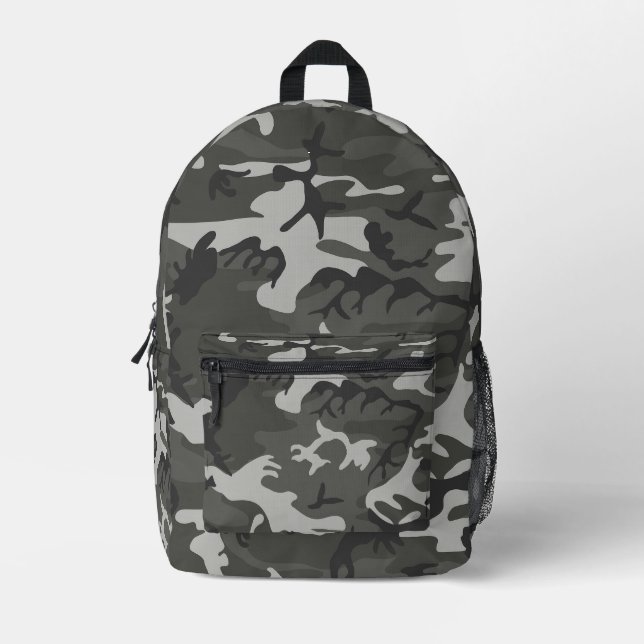 Gray Camo Printed Backpack (Front)