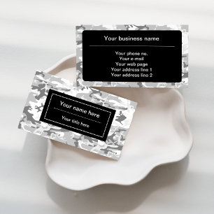 Gray Camo, Winter Camo, Snow Camouflage, Military Business Card