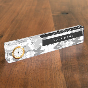 Gray Camo, Winter Camo, Snow Camouflage, Military Desk Name Plate