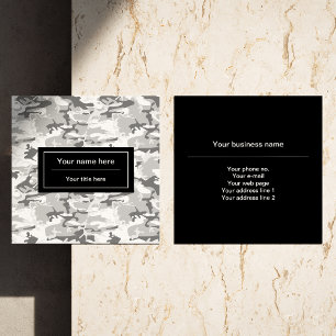 Gray Camo, Winter Camo, Snow Camouflage, Military Square Business Card