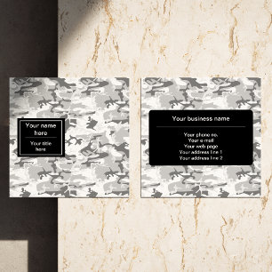 Gray Camo, Winter Camo, Snow Camouflage, Military Square Business Card