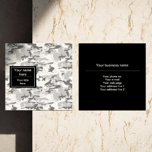 Gray Camo, Winter Camo, Snow Camouflage, Military Square Business Card