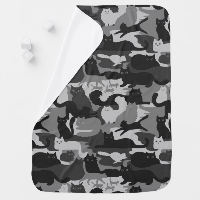 Gray Camouflage Cats Pattern Grey Kitty Cats Camo Baby Blanket (In Situ)