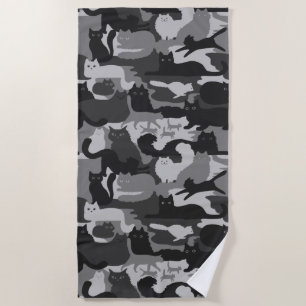 Gray Camouflage Cats Pattern Grey Kitty Cats Camo Beach Towel