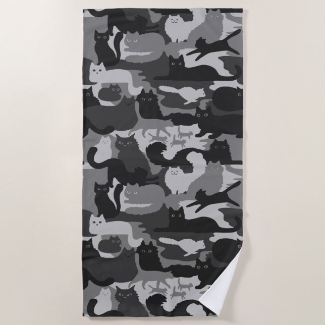 Gray Camouflage Cats Pattern Grey Kitty Cats Camo Beach Towel (Front)