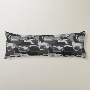 Gray Camouflage Cats Pattern Grey Kitty Cats Camo Body Pillow