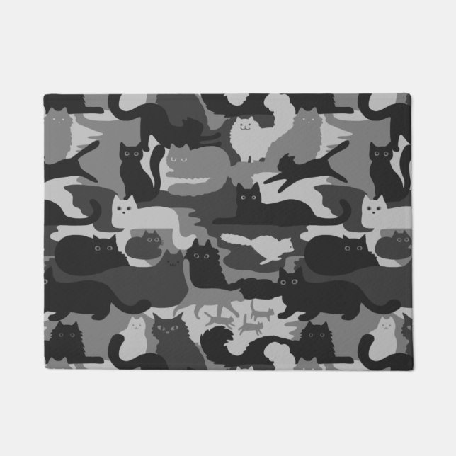 Gray Camouflage Cats Pattern Grey Kitty Cats Camo Doormat (Front)