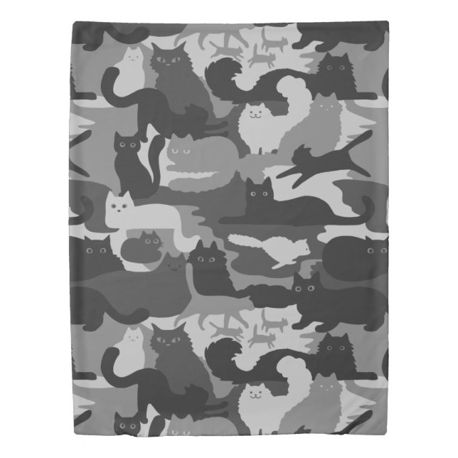 Gray Camouflage Cats Pattern Grey Kitty Cats Camo Duvet Cover (Front)