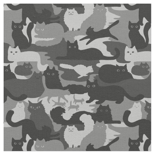 Gray Camouflage Cats Pattern Grey Kitty Cats Camo Fabric