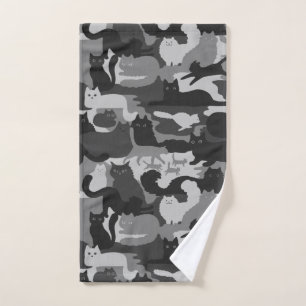 Gray Camouflage Cats Pattern Grey Kitty Cats Camo Hand Towel