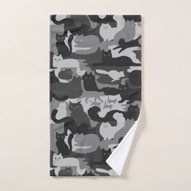 Gray Camouflage Cats Pattern Grey Kitty Cats Camo Hand Towel (Hand Towel)