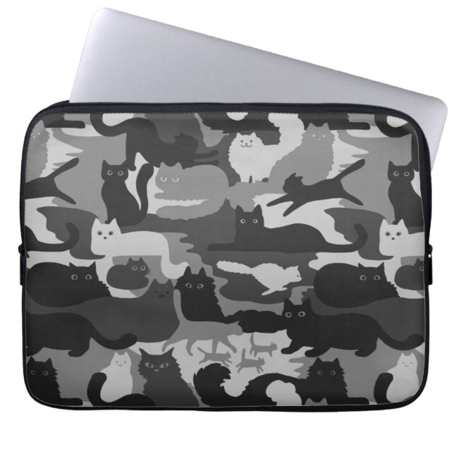 Gray Camouflage Cats Pattern Grey Kitty Cats Camo Laptop Sleeve (Front)