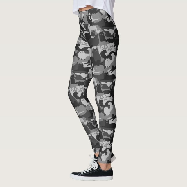 Gray Camouflage Cats Pattern Grey Kitty Cats Camo Leggings (Left)