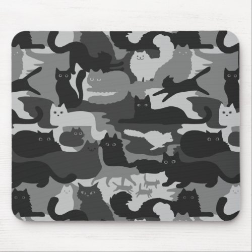 Gray Camouflage Cats Pattern Grey Kitty Cats Camo Mouse Pad