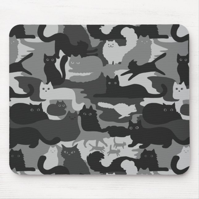 Gray Camouflage Cats Pattern Grey Kitty Cats Camo Mouse Pad (Front)