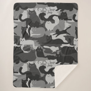 Gray Camouflage Cats Pattern Grey Kitty Cats Camo Sherpa Blanket